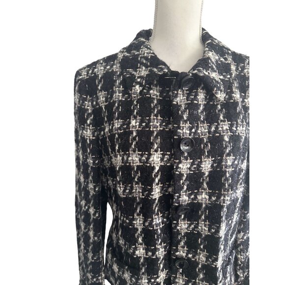 TALBOTS Italian Wool Mohair Blend Black Plaid Jacket Blazer Size 16 - Picture 2 of 8